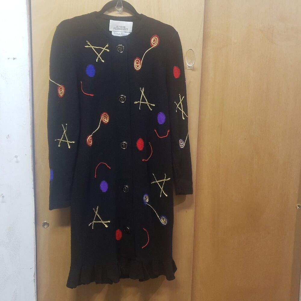 Vintage '80s Steve Fabrikant for Neiman Marcus Black Sweater Dress Gems Sz S #A1